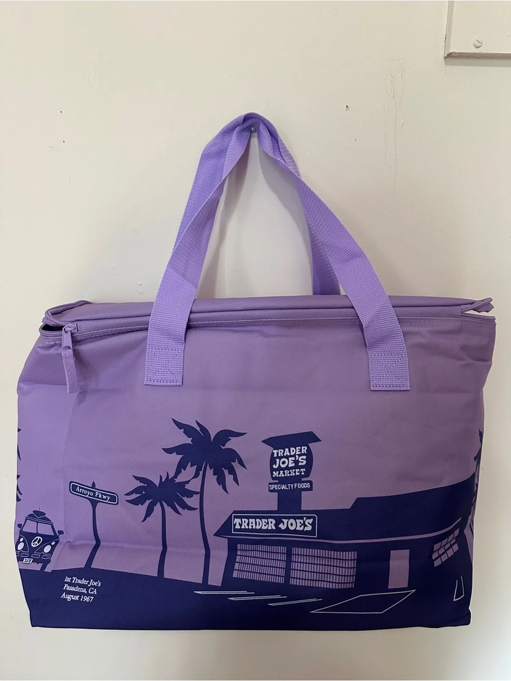 Lavender Canvas Tote Bag with Coastal Print TJS INSULATED COLELCTION